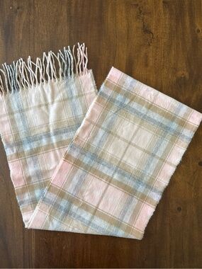 Lochcarron of Scotland Pink Plaid Wool Scarf Merino and Angora Blend 72 x 11.5"